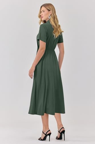 Image of Newshows Women's Work Business Casual Outfits Tie Waist Midi Shirt Dress | Lightweight & Breathable Easy-care Fabric, Side Pockets, Decent Professional Attire, Church Office Funeral Outfits