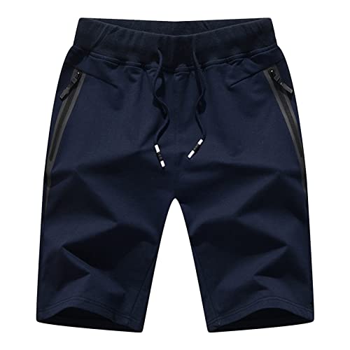 Maiyifu-GJ Men's Zip Pockets Workout Shorts Casual Drawstring Outdoor Joggers Short Athletic Gym Running Hiking Short Pants (Dark Blue 2,XX-Large)