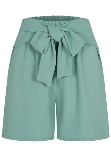 Cloud 5ive Pantaloncini da donna in mussola con cintura e elastico in vita, verde, M