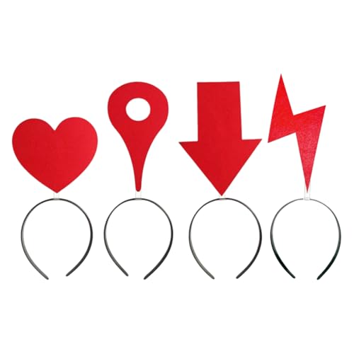 WUYJI Women's Fashion Headbands, Fasce per capelli con simboli creativi 4 pezzi con freccia cuore posizionamento fulmini divertenti per Halloween feste accessori per foto (rosso)