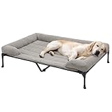 Veehoo Cooling Elevated Dog Bed Add Removable Corduroy Bolster Cushion Mat, 47" x 29" Washable Dog Couch Bed, Raised Pet Cot with Breathable Teslin Mesh, No-Slip Feet, Grey, CWC2439D