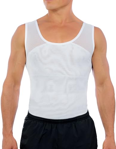 Esteem Apparel Original Men's Chest Compression Shirt to Hide Gynecomastia Slimming Shapewear (White, Medium)