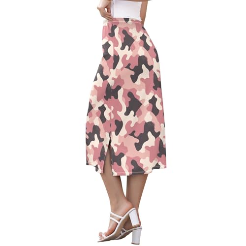 Women Beachy Stretch Midi Skirts for Women Spring Double Slit Skirt2