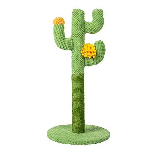 Poste rascador para gatos, torre de cuerda de sisal verde con flores amarillas, árbol trepador para gatos