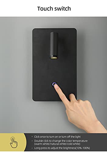Apliques de pared LED modernos para salón luz de lectura regulable tricolor cuerpo negro 3W 4