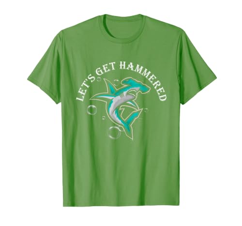Let is Get Hammered Funny Hammerhead Shark T-Shirt, Men, Grass Green, Large