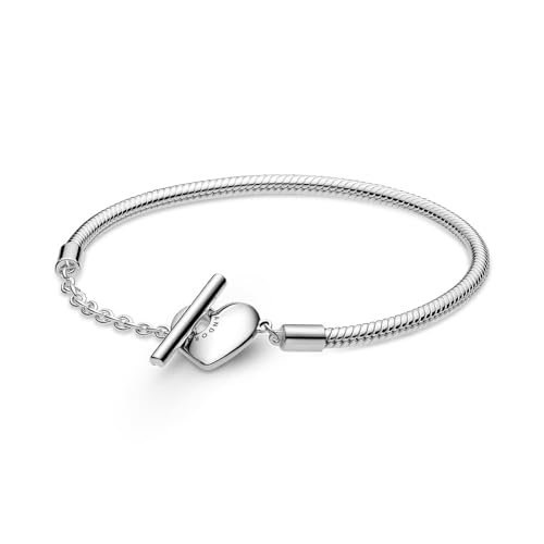 PANDORA Icons Bracciale in maglia snake in argento Sterling con barra a T a forma di cuore, 20
