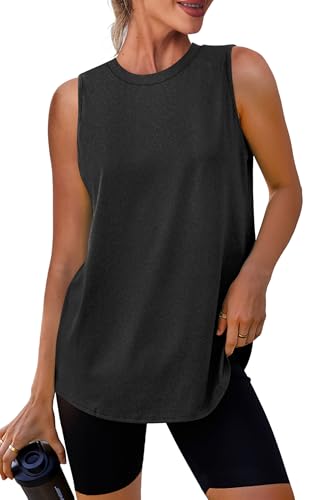 XIEERDUO Workout Tops for Women Loose Fit Sleeveless Workout Tops High Neck Athletic Running Shirts Black M