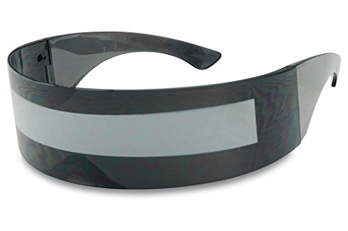 Black Retro Futuristic Single Shield Color Oversized Wrap Cyclops/Visor Sunglasses (Black, Silver Mirror)