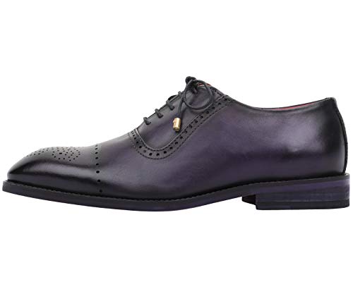 Lethato Wingtip Brogue Oxford Handcrafted Men's Genuine Leather Lace up Dress Shoes (11.5-12 US, Purple)