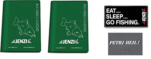 blntackle76 Lot de permis de pêche – Porte-badge de Jenzi + autocollant gratuit « eat sleep go fishing Petri Heil », g, 1, Lot #2 : 2 sacs + 1 autocollant...