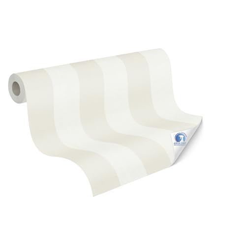 Livingwalls papier peint DESIGNDROP - papier peint intissé préencollé rayures en beige, blanc - 10,05m x 0,53m - rayures papier peint maison de campagne pour différentes pièces - 787217