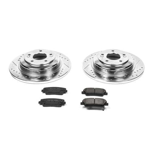 Image of PowerStop Rear Brake Kit for Hyundai Genesis Coupe 2010-16 - Drilled and Slotted Disc Rotors with Carbon-Fiber Ceramic Brake Pads Replacement, K6168