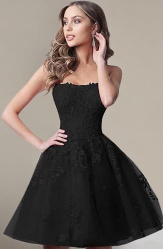 Image of Lace Homecoming Dresses Short A Line Strapless Formal Cocktail Party Gowns