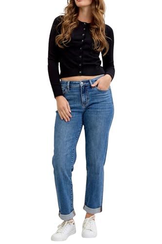 Judy Blue Classic Mid Rise Embroidered Cuffed Boyfriend