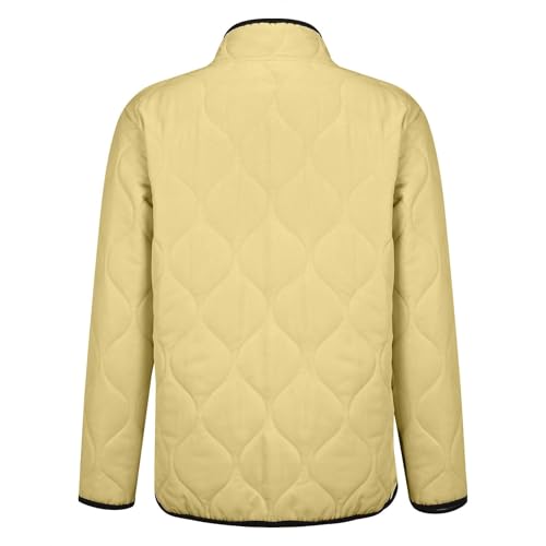 Skijacke Damen Steppjacke Long Sleeve Wintermantel Damen Elegant Warm Down Jacket Übergangsjacke Loose Freizeitjacke Daunenmantel Outdoorjacke Softshelljacke Wanderjacke Taschen Yellow XL