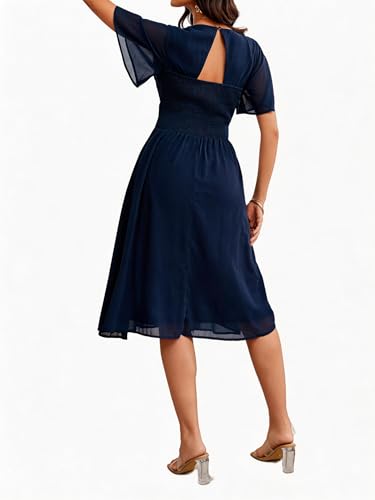 Image of Women's Summer Elegant Chiffon Wrap V Neck Aline Dress