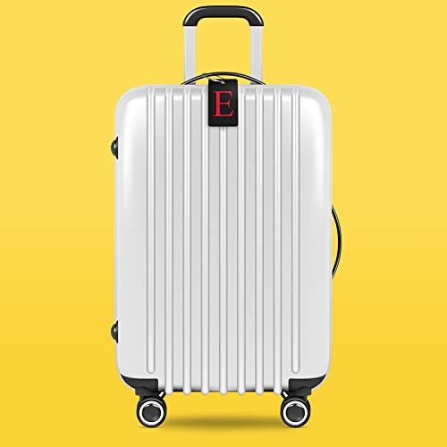 Étiquette de bagage initiale E noire avec boucle en acier inoxydable pliable - 5