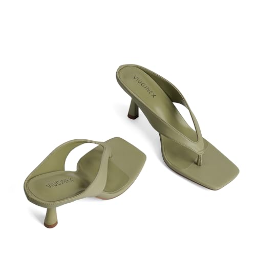 Image of VIUGJNEX Women's Kitten Heels Flip Flops Slip On Open Toe Low Heels Thong Square Slide Summer Fashion Party Heeled Dressy Sandals for Women
