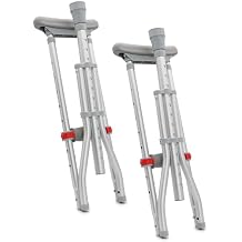 DMI Universal Aluminum Crutches - Adjustable Underarm Walking Aid for Adults, Shorter to Tall 46"-66", Push-Button Height Adjustment, 300 lbs Capacity, Slip-Resistant Tips, 1 Pair