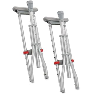 DMI Universal Aluminum Crutches - Adjustable Underarm Walking Aid for Adults, Shorter to Tall (4'6"-6'6"), Push-Button Height Adjustment, 300 lbs Capacity, Slip-Resistant Tips, 1 Pair