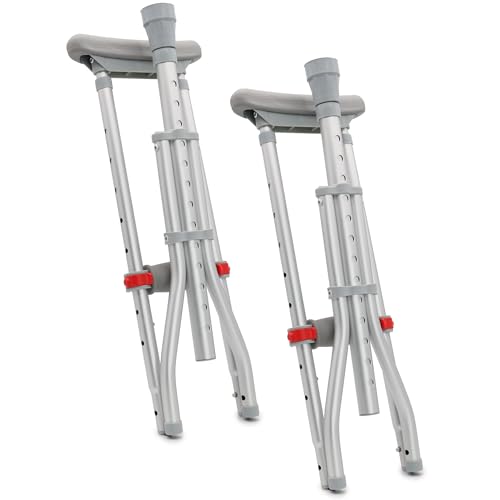 DMI Universal Aluminum Crutches - Adjustable Underarm Walking Aid for Adults Shorter to Tall (46-66) Push-Button Height Adjustment 300 lbs Capacity Slip-Resistant Tips 1 Pair