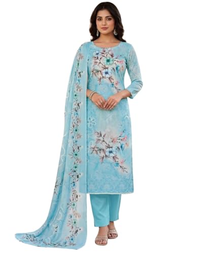 Image of KTI Women Cotton Unstitched Salwar Suit Material with Dupatta Geometric & Floral Printed Dress Material for Daily Wear Casual & Office Wear