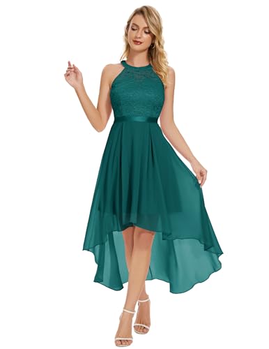WedTrend Damen-Cocktailkleid, hoch niedrig, Brautjungfernkleid, Neckholder, Ballkleid, Swing, Hochzeitsgästekleid, Pfauengrün, L