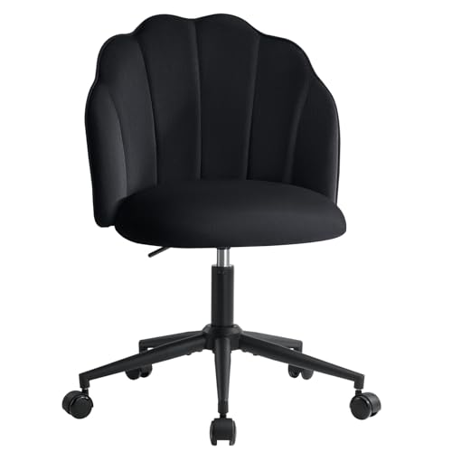 Eufurnibi Chaise de coiffeuse avec roulettes, Chaise en velours pour la chambre à coucher, Fauteuil pivotant pour la maison, Hauteur réglable et montage facile, Noir