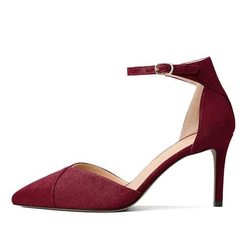 Mettesally Women's Stiletto High Heels Ankle Strap Closed Pointed Toe D'Orsay Pumps Dress Shoes for Wedding Party Work4