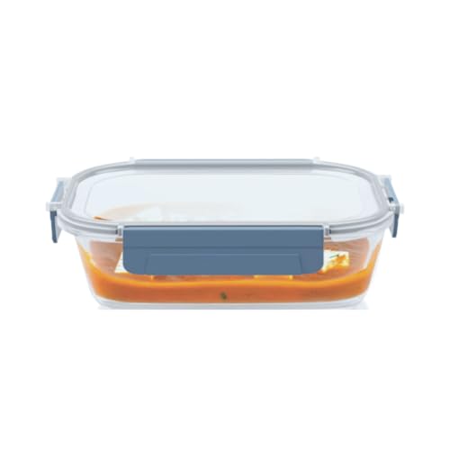 Signoraware Shut N Seal Borosilicate Glass Rectangular Container | Airtight & Leakproof | Microwave Safe | Travel-Friendly | Ideal for Meal Prep, Snacks, Office Lunch & Leftovers (640ml | Clear)