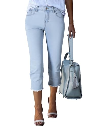 Image of Sidefeel Women's High Waisted Straight Leg Jeans Capri Denim Pants