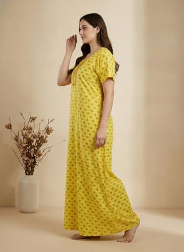 Image of Bahumaan Pure Cotton Nighty for Woman | Floral Gown for Women Nightwear with Pocket | Cotton Nighty for Women Stylish | Perfect for Daily Comfort | Maxi Women