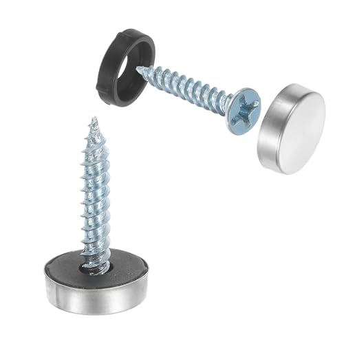 sourcing map 24pcs Screw Covers Caps, 12mm Dia Stainless Steel Mirror Screws Decorative Cover Caps Nails Flat Gasket Mirror Screw Fasteners for Sign Advertising Hardware Construction, Silver
