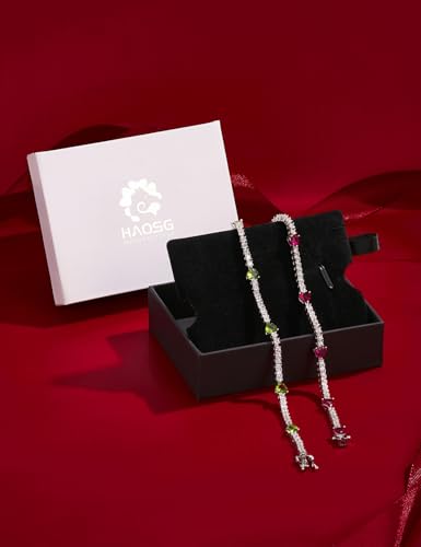 Sterling Silver Tennis Bracelet Birthstone Jewelry for Women Heart Gemstone Charm Link Anniversary Birthday Jewelry Gifts for Mom Her Women, 7 inches4