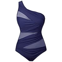 Runtlly Maiô feminino de um ombro só, plus size, com estilo de malha transparente, Darknavy, XGG