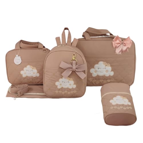 BOLSA MATERNIDADE 5 PEÇAS NUVEM MENINA. (Nude)