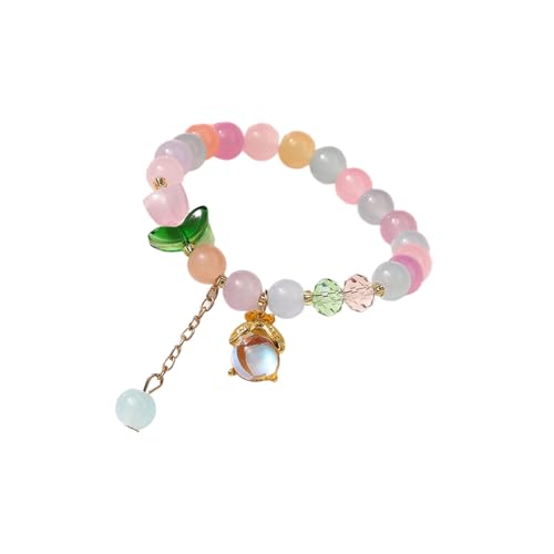 Bracelet de perles de verre tulipe et jade réglable pour femme