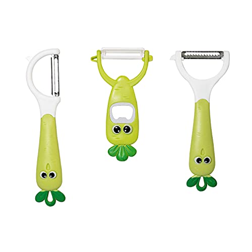 Carrot Peeler Set, Fruit Peeler with Bottle Opener, Vegetable Peeler 3 PCS Peeler Set, Kitchen Helper Tool Stainless Steel Peeler, Potato Peeler, Trio Peeler Set, Peeler for Potato Eyeï¼ˆgreenï¼‰