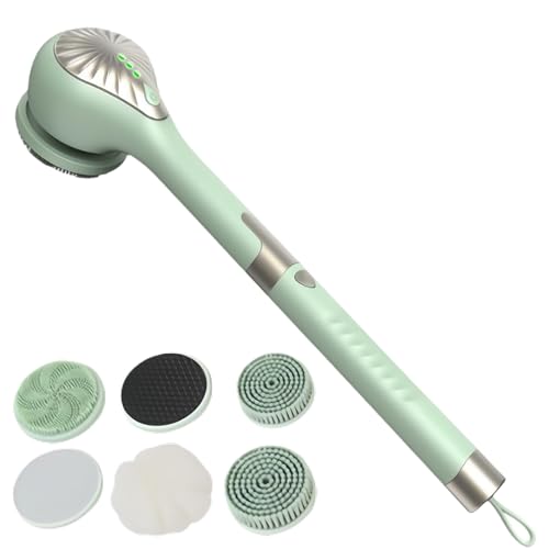 Spazzola elettrica per il corpo, spazzola per la schiena, con 6 cuciture, spazzola per la doccia con manico lungo, IP67, impermeabile, a 3 velocità, spazzola per la pulizia della spa, doccia, peeling