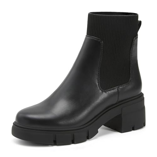 REDTOP Women's Elastic Chelsea Boots Chunky Block Heel Platform Lug Sole Ankle Booties
