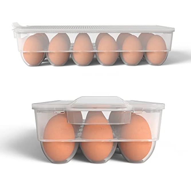 WYT Clear Covered Egg Holder 3-Pack, Plastic Egg Storage for Refrigerator, Egg Tray Container with Lid, Fits 18 Eggs