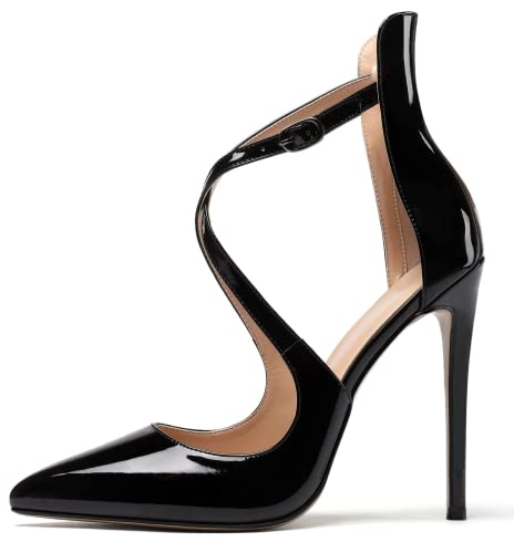 EDEFS Zapatos de Tacón para Mujer,Correa de Tobillo,Clásicas Tacones Altos Mujer Black EU42 Cover