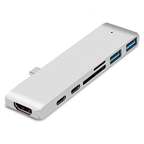 7-in-1 Aluminium-Typ-C-Naben-Adapter mit Thunderbolt 3 (40Gbs), 4K HDMI, USB-C Daten, SD/TF-Karten-Hochgeschwindigkeits Read-Funktion, Zwei