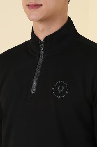Image of Allen Solly Mens Solid High Neck Half Zipper Sweatshirt | 80% Cotton Non Hooded Casual Sweatshirt