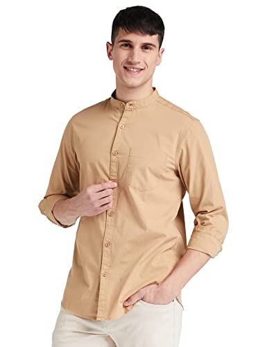 Image of Amazon Brand - Symbol Men's Cotton Shirt | Chinese Collar | Casual | Plain | Full Sleeve | Summer - Regular Fit (Available in Plus Sizes)