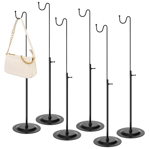 Mezchi 6 Pack Purse Display Stands Adjustable Metal Handbag Holder Single Hook Bag Display Rack Stand for vendors Retail Boutiques Commercial Store Black