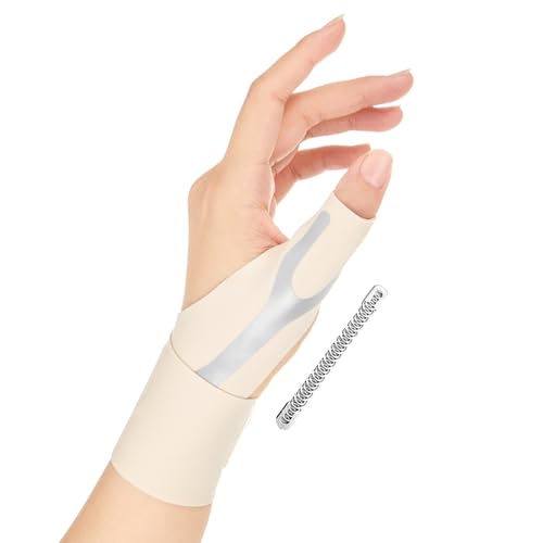 Kanoki 手首 腱鞘サポーター 親指サポーター 親指付け根 内蔵スプリングサポート 薄手 軽量化 固定 肌にやさしい 仕事 家事 育児 スポッツ スマホ パソコン操作 男女兼用 四季兼用 (ベージュ, 左‐S)