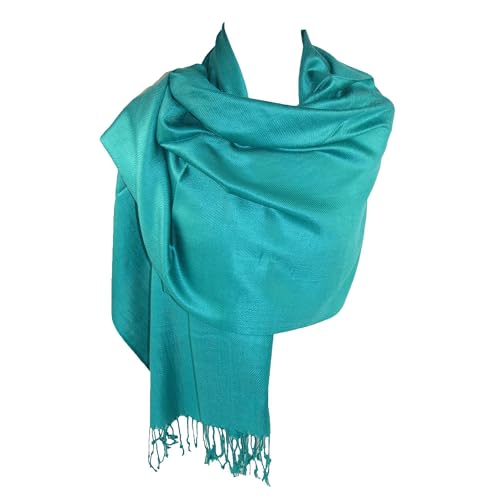 CTM® Women's Classic Pashmina Style Shawl Wraps, Teal3