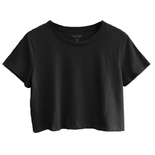 Image of Womens 100% Cotton Crop Tops Short Sleeve Crewneck Loose Fit Basic Tee Summer Casual Workout T-Shirt Fashion Clothes